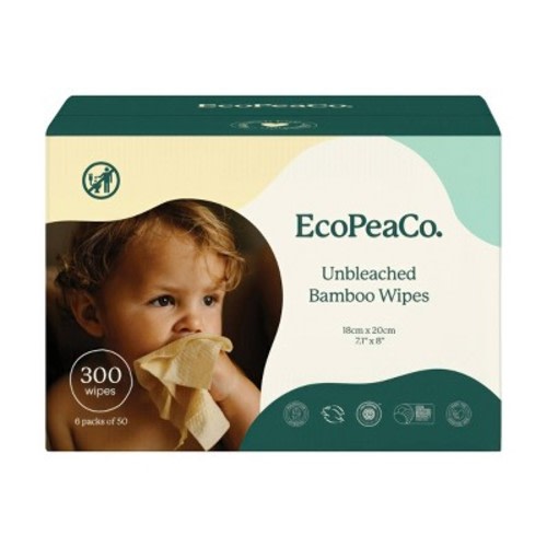 EcoPeaCo Unbleached Bamboo Baby Wipes for Sensitive Skin - 300ct/6pk