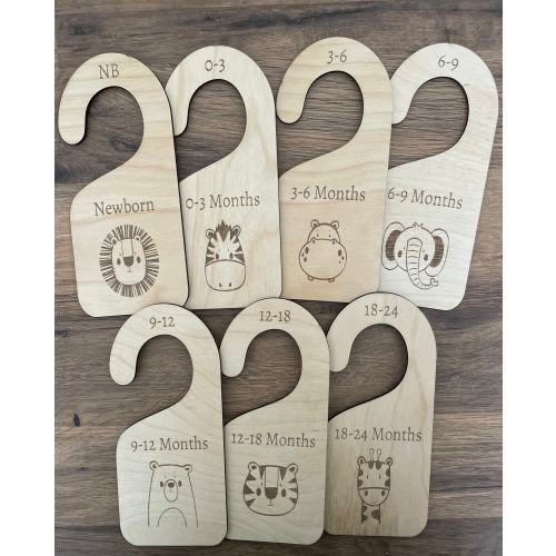 Wooden Baby Wardrobe Dividers - Animal Safari Nursery Theme | Set of 7 dividers