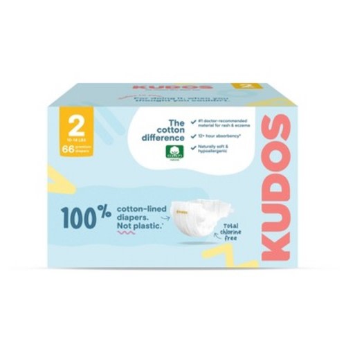 Kudos Chlorine Free Cotton-Lined Disposable Diapers - Size 2 - 66ct