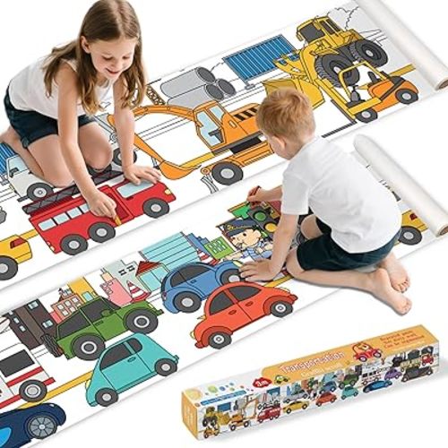 118" x 15" Sticky Giant Coloring Rolls for Kids Ages 4-8, Perforated for Easy Tearing, DIY Transportation-Themed Paper Roll, Drawing Roll Paper for Kid, Giant Coloring Rolls for Kids Ages 4-8