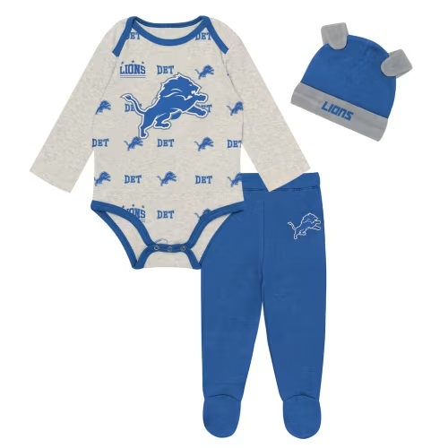 Newborn Outerstuff Heather Gray Detroit Lions Huddles & Giggles 3-Piece Pant and Hat Set
