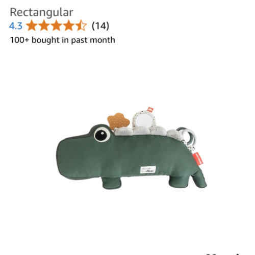 Done by Deer Tummy Time Activity Toy Croco Green - Soft Pillow with Teether, Rings, Mirror, Tags, and Crinkle Sounds for Sensory Exploration & Neck/Back Strength