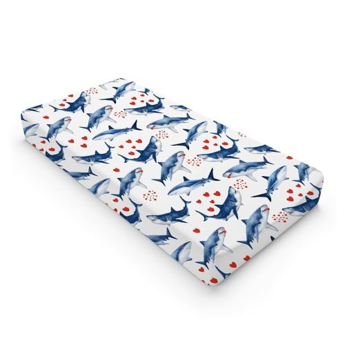 Sea Shark Hearts Changing Pad Cover Marine Ocean Animal Shark Love Baby Change Table Pad Cover for Boys Girls Soft Stretchy Fitted Diaper Changing Mat Sheets 32''x16''