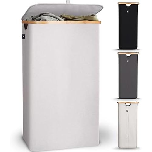 HENNEZ Laundry Hamper With Lid - 100L - Thick Fabric 220gsm - Dirty Clothes Hamper with Lid and Removable Bags - Tall Laundry Basket With Lid - Large Laundry Hamper for Laundry with Lid - Laundry Bin