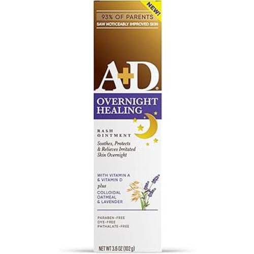A+D Overnight Healing Diaper Rash Ointment - Soothes, Protects & Relieves Diaper Rash Overnight with Lavender & Colloidal Oatmeal - Healing Ointment for Red, Itchy, Irritated Skin - 3.6oz