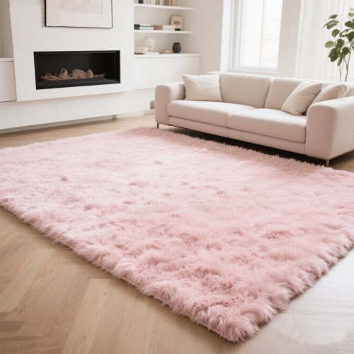 Ultra-soft plush carpet, 5'×8' pink non-slip long-pile floor rug, suitable for bedroom, living room, home decor