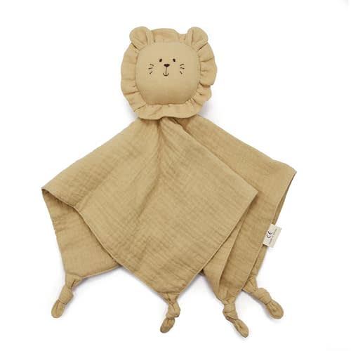 Little Rawr Organic Cotton Muslin Lion Loveys for Babies Baby Security Blanket Baby Snuggle Toy Newborn Essentials Must Haves(Lion-Yellow2)