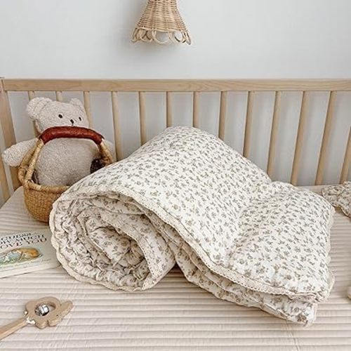 BuLuTu Muslin Cotton Blanket Camellia Pattern, 47x59 Inches