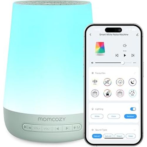 Baby Sound Machine, Momcozy White Noise Machine for Baby Sleeping with Night Light, Toddler Sleep Trainer with 34 Soothing Sounds, Timer, App Remote Control, Personal Sleep Routine(Green)