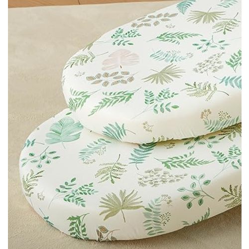 SDY 2PK Bassinet Sheets Girls Boys,Soft Microfiber Jersey Baby Bassinet Bedding 32"x16" x4" Fit Hourglass Oval Rectangle Mattress (Natural Leaves)