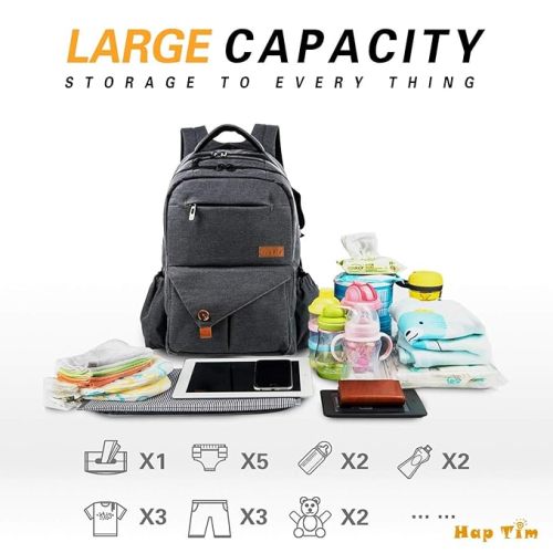 Hap Tim Multi-function Large Baby Diaper Bag Backpack with Stroller Straps, Insulated Bottle Pockets, Changing Pad (Dark Gray-5284)