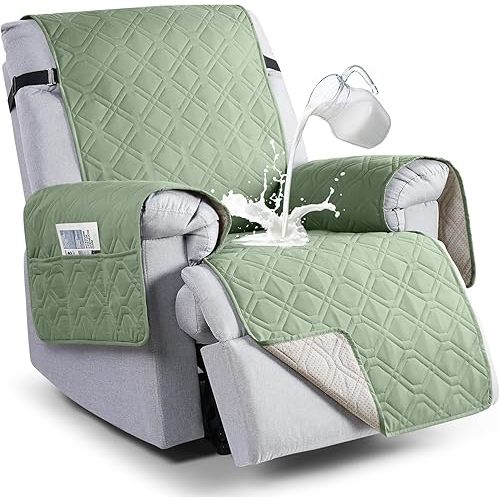VANSOFY 100% Waterproof Recliner Chair Covers, Recliner Cover Non-Slip Dog Chair Cover Furniture Protector Washable Slipcover with Pocket, Elastic Straps for Pets, Dogs(Light Green, 22")