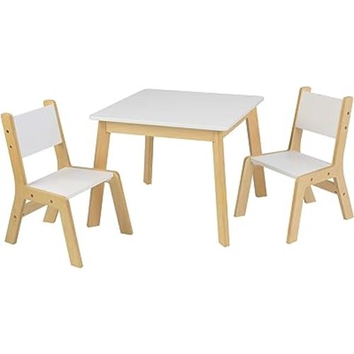 KidKraft Wooden Modern Table & 2 Chair Set, Children's Furniture, White & Natural, Gift for Ages 3-8