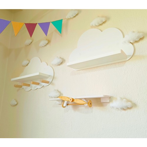 Cloud Wall Shelf And Plane Shelf Set Of 3 | Nursery Shelves | Cloud Hanger Shelf | Kids Shelves | Nursery Decoration | Kids Furniture