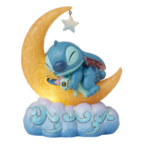 Jim Shore Disney Stitch and Scrump on Light-Up Moon Figurine, 7.6"