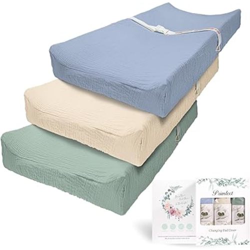 Muslin Changing Pad Cover for Boys Girls 100% Cotton Fitted Baby Diaper Changing Table 3 Pack Soft and Breathable for Standard Changing Table Topper 32"x16"