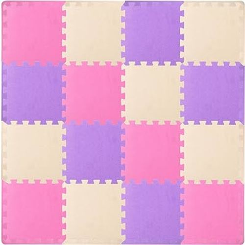 ProSource Foam Puzzle Floor Play Mat for Kids and Babies with Solid Colors, 36 or 16 Interlocking Tiles with Borders, Assorted