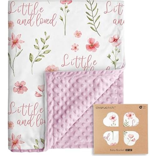Floral Baby Blankets for Girls - Super Soft Nursery Minky Blanket, Newborn Baby Blanket with Double Layer Dotted Backing, Pink Lightweight Bed Throw Blanket, 30 x 40 Inch