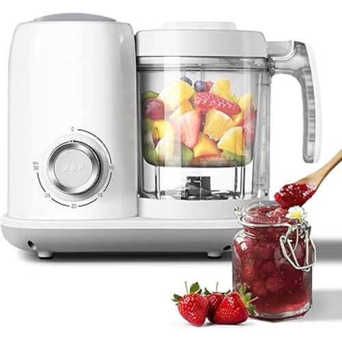 Baby Food Maker with Steam Basket - BPA-Free Baby Food Processor, Steamer, Puree Maker, and Blender - Easy Knob Control for Healthy Homemade Baby Food, White