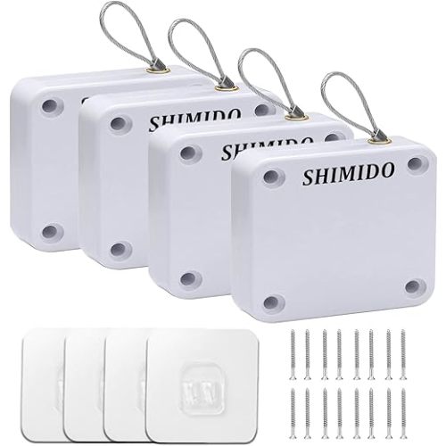 SHIMIDO Upgraded Punch-Free 1000g Automatic Screen Door Closer, Storm Door Closer, Sliding Screen Auto Door Closer with Steel Drawstring for Bathroom, Bedroom, Studyroom, etc. (4 Pack White)