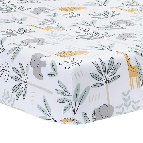 Lambs & Ivy Jungle Adventure 100% Cotton Baby/Toddler Fitted Crib Sheet - White