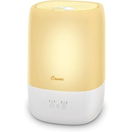 Crane Ultra-Quiet 3-in-1 Humidifier, Essential Oil Aroma Diffuser & Soothing Sleep Light - Compact 1 Gallon Capacity with Adjustable Night Light & Fragrance Tray - Ideal for Bedroom and Office