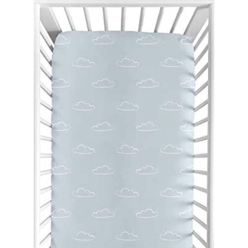 Sweet Jojo Designs Blue Clouds Boy Fitted Crib Sheet Baby or Toddler Bed Nursery - Slate and White Cloud Sky for Vintage Airplane Aviator Aviation Collection
