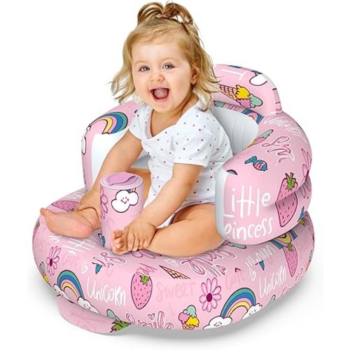 Colplay Inflatable Baby Seat Inflatable Seat for Babies 3-36 Months, Portable Blow up Baby Chair Infant Chair Build in Air Pump, Used for Sitting up, Feeding, Beach and Traveling-Rainbow