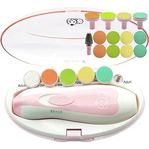 Baby Nail Clippers 20 in 1 by Royal Angels | Safe Electric Baby Nail Trimmer, Baby Nail File Kit, Additional Replacement Heads, Newborn Toddler Toes and Fingernails, Trim and Polish (Pink)