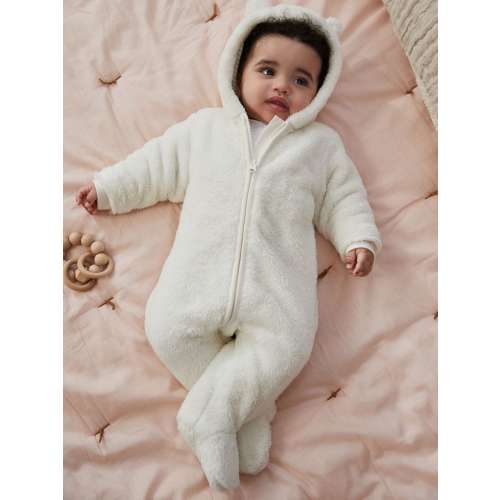Ecru Baby Cosy Fleece Hooded All-In-One (0mths-2yrs)