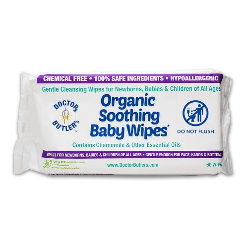 Doctor Butler's Organic Baby Wipes - Hypoallergenic & Unscented Baby Wipes, Safe for Baby Sensitive Skin Care, Made with Chamomile & Essential Oils (1pk – 60 Wipes)