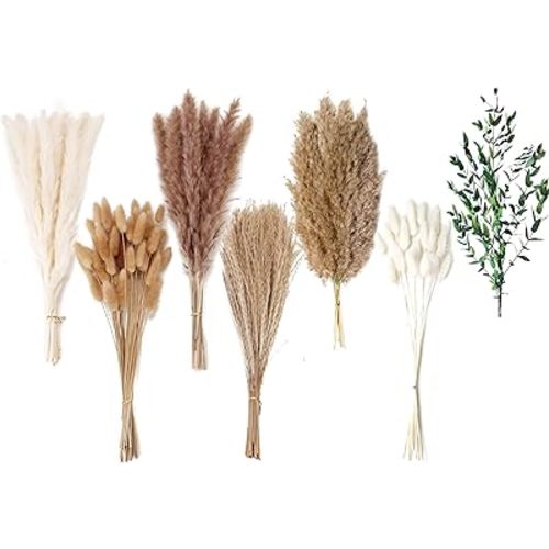 123 PCS Dried Flower Bouquet – Pampas Grass, Floral Decor for Home, Wedding, and Boho Style | Perfect for Vases, Fall, Spring, Summer, and Winter Arrangements