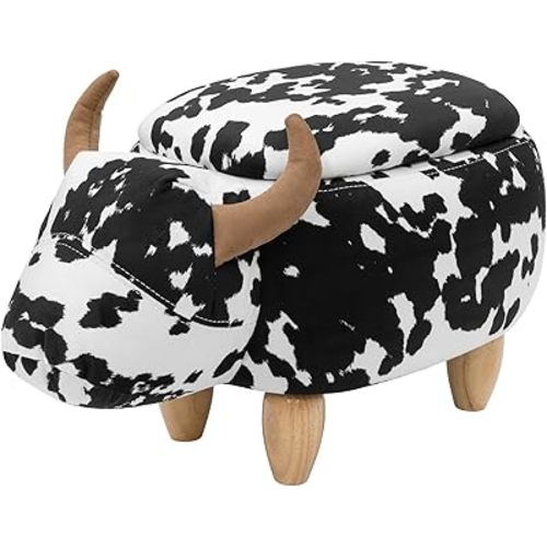 Pearington Cow Ottoman with Storage, Furniture for Living Room, Gameroom, Playroom, Bedroom Décor, Soft Animal-Shaped, Black/White