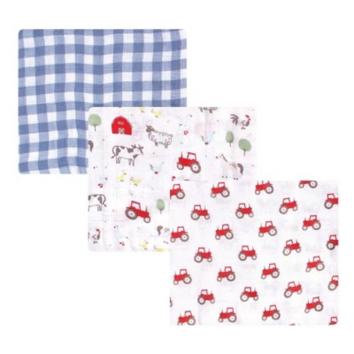 Hudson Baby Infant Boy Cotton Muslin Swaddle Blankets, Boy Farm Animals, One Size