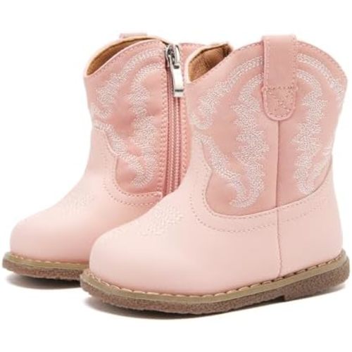 BMCiTYBM Baby Cowboy Cowgirl Boots Infant Western Boots Toddler Boys Girls Round Toe Riding Mid Calf Boots All Seasons for 6 9 12 18 24 Months