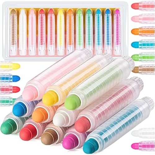 Sidewalk Chalk for Kids, 12 Colors Dustless Washable Toddlers Chalk with Plastics Holder for Blackboard Drawing Writing Toys Gift Party Favors