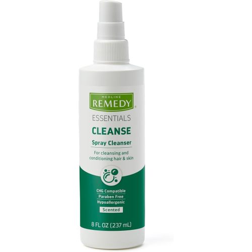 Medline Remedy Essentials Spray Cleanser (8 fl oz Spray), 36 Count, Scented, Full Body Cleanser & Shampoo, Sulfate Free, Gentle Body Wash, For Men & Women, Incontinence Cleaning, Bedside Cleansing