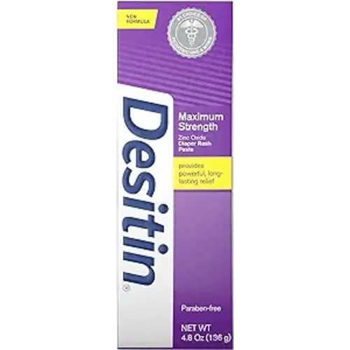 Desitin Maximum Strength Baby Diaper Rash Cream with 40% Zinc Oxide for Treatment, Relief & Prevention, Hypoallergenic, Phthalate- & Paraben-Free Paste, 4.8 oz