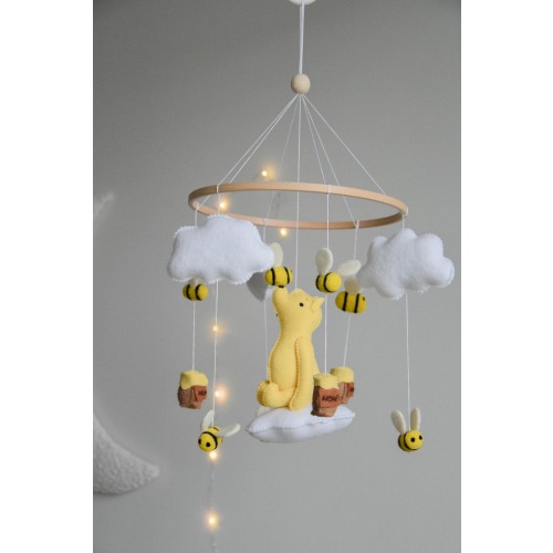 Winnie the Pooh-Themed Clouds Baby crib Mobile, boucle nursery decor, baby shower gift, baby mobile, bear mobile