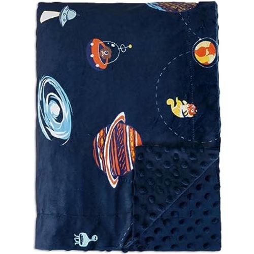 PHF Minky Baby Blanket for Boys and Girls, 40x50 Inches Neutral Double Layer Baby Blankets with Dotted Backing, Unisex Receiving Blanket Bed Throws for Newborn, Infant, Babies, Space