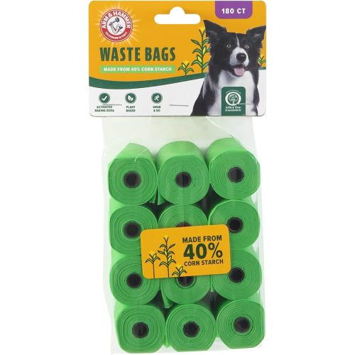 Arm & Hammer Durable Disposable Dog And Cat Waste Bags With Activated Baking Soda, 180 Dog Poop Bags, Plant-Based 9 x 14 Inches