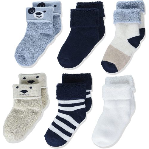 Amazon Essentials Unisex Babies' Cozy Cotton Turn Cuff Socks, 6 Pairs