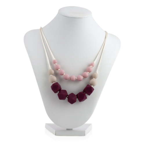 Nuby Teething Trends Teething Necklace, Pink/Red Double Strand Silicone Jewelry