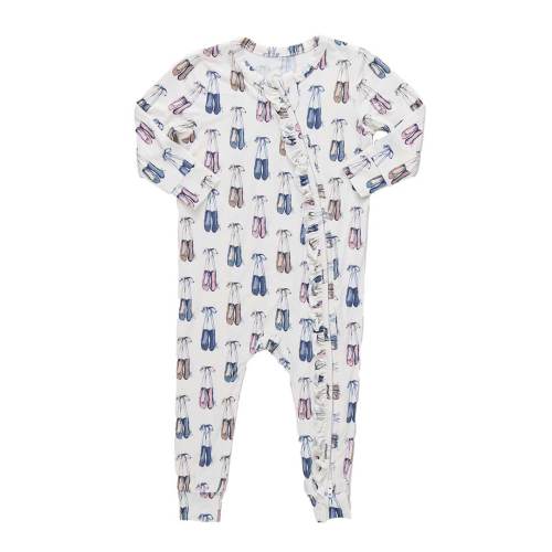 Baby Girls Ruffle Bamboo Romper - Ballet Slippers