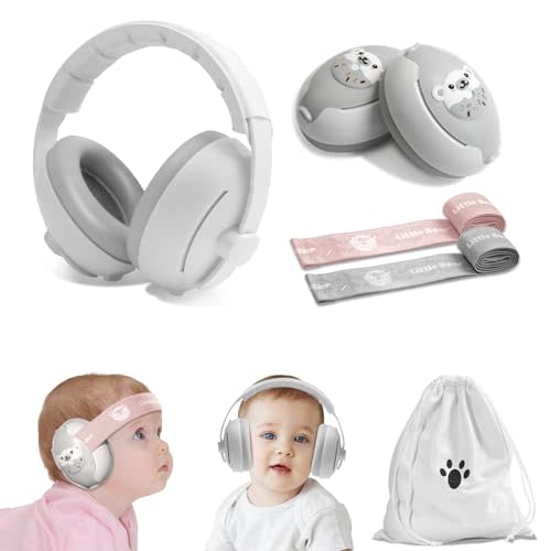 Baby Ear Muffs, 2-in-1 Baby Noise Canceling Headphone, Hearing Protection for Babies 0-48 Months, Adjustable Headband & 2 Soft Non-Slip Straps, Dual Wearing for Sleep, Travel, Outdoor Activities