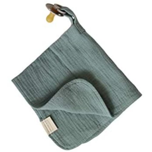 Organic Cotton Muslin Baby Blanket with Snap Closure, 100% Organic Cotton Muslin Lovey Blanket with Holder, Blanket Only (Sage)