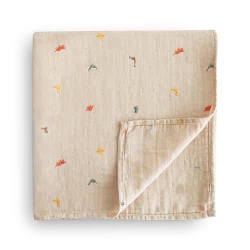 mushie Muslin Baby Swaddle Blanket | 100% Organic Cotton (Dinosaurs)