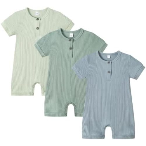 Bafeicao Baby Boy Girl 2/3 Pack Solid Romper Ribbed Short/Long Sleeve Bodysuit Jumpsuit Infant Knitted Outfits Clothes