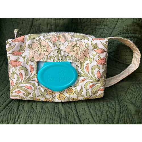 Baby, toddler diaper, and wipes travel bag/travel case/travel pouch. William Morris Flowers print