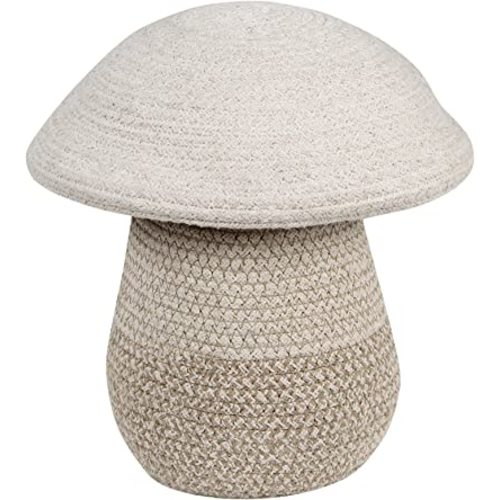 Lorena Canals Basket BABY MUSHROOM in Color Natural, Linen, Soil Brown for Kids Room, Play area, Nursery. Handmade by artisans in Cotton and Non-Toxic Dyes. Size: Ø 7" x 8"
